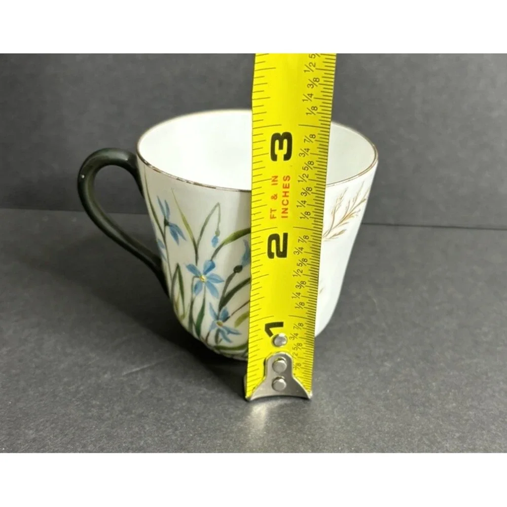 Antique 1997 Hand Painted Tea Cup and Saucer Blue Iris AJC LJC Demitasse